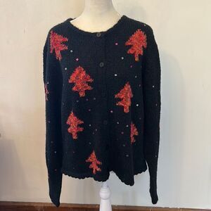 Eagles Eye black cardigan with Christmas trees and sequins Size XL New
